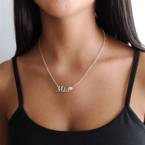 Custom Name Necklace Sterling Silver Heart Pendant Mia Etsy