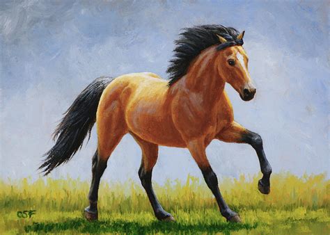 Buckskin Horse Morning Run Painting By Crista Forest