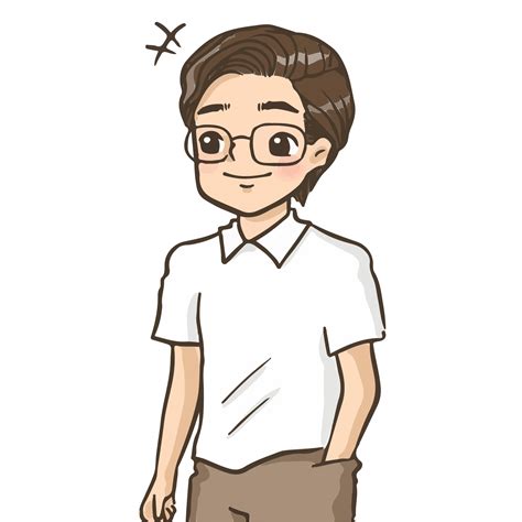 Man Wearing Glasses Cartoon Cute Kawaii Anime Illustration Clip Art