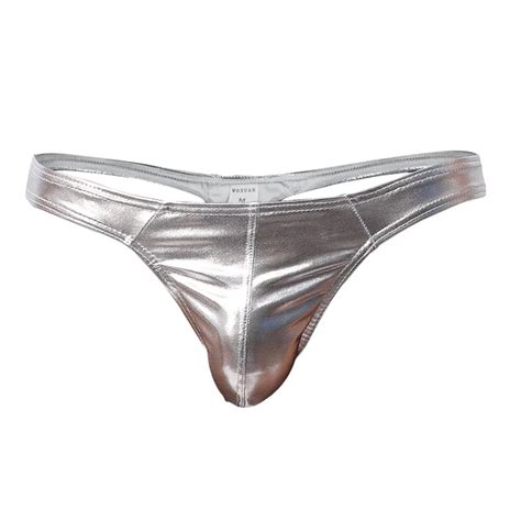 Sexy Male Sexy Gold Silver Faux Leather G String Thong Panties Men Underwear Trunk Shorts