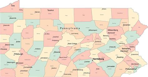 Pennsylvania State Map With Counties And Cities Map