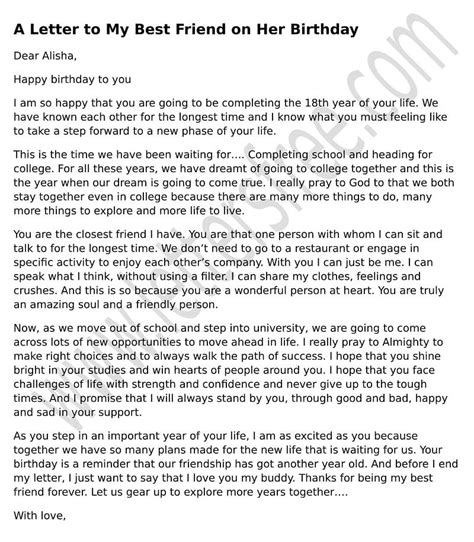 A Letter To My Best Friend On Her Birthday Free Letters