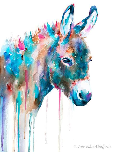 Donkey Watercolor Painting Print By Slaveika Aladjova Animal Etsy