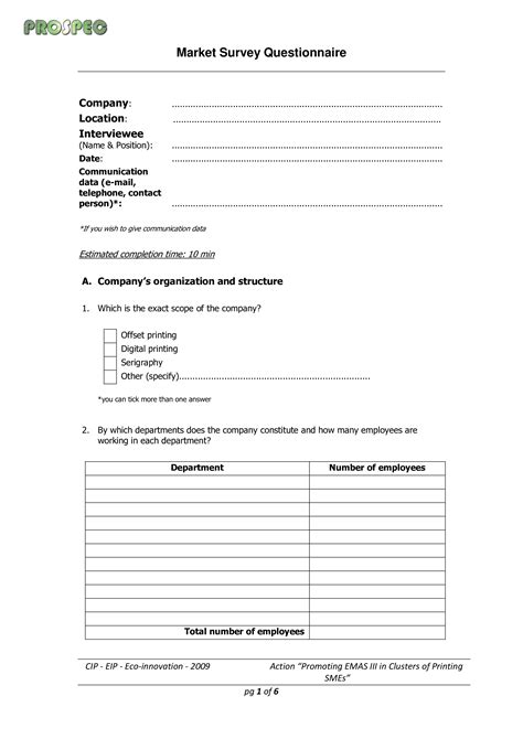 Survey Questionnaire Template Hq Printable Documents