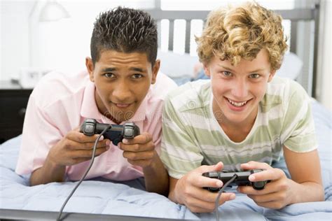 Teenage Boys Playing Video Games Stock Image Image Of Boys American