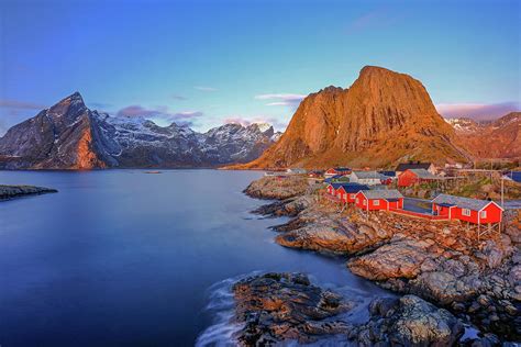 Classic View Of Hamnoy At Blue Hour Near Reine On Lofoten Islands