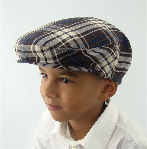 Childrens Brown Plaid Linen Flat Jeff Cap For Boys Baby And Toddler