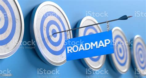Roadmap Business Strategy Tactic Arrow Hitting Target Stock Photo
