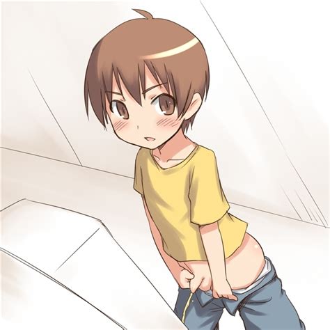 Aaaa Quad A Boy Blush Brown Eyes Brown Hair Clothes Pull Flaccid From Above Indoors