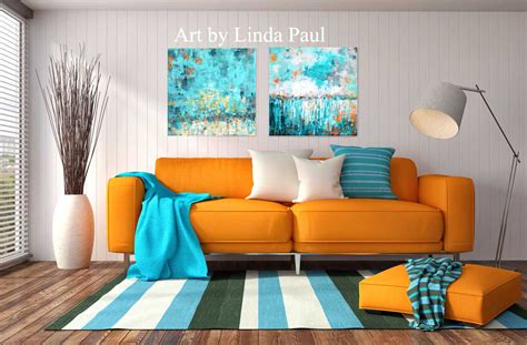 Turquoise Wall Art For Living Room Abstract Paintings