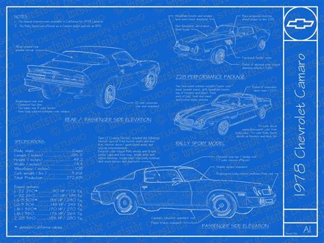 1978 Chevrolet Camaro Blueprint Poster 18x24 Jpeg Etsy