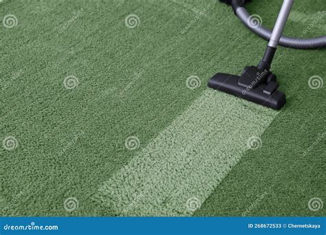 Vacuuming Carpet Clean Area After Using Device Closeup Stock Image
