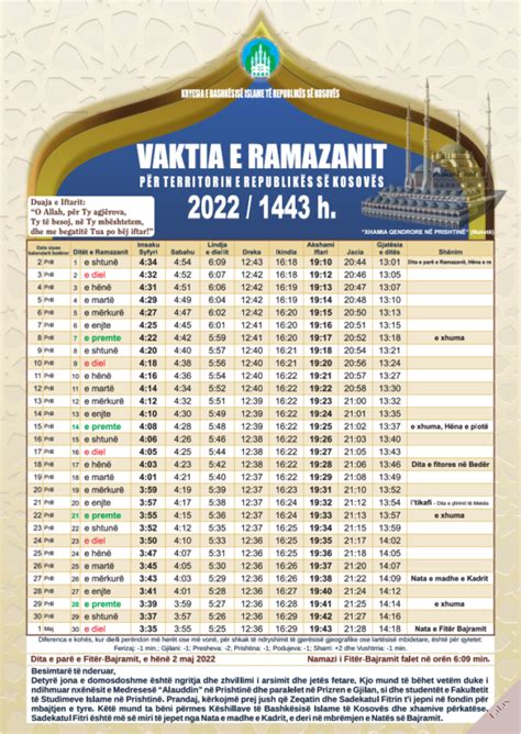 Vaktija E Ramazanit 2022 Dituria Islame
