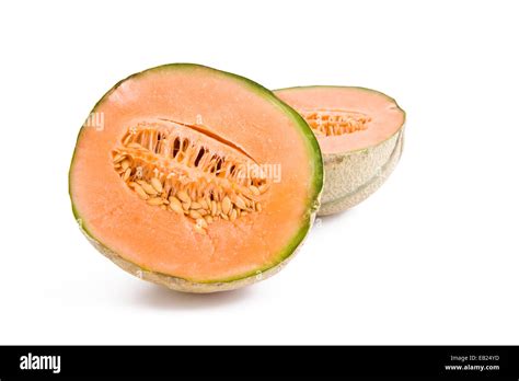 Fresh Cantaloupe Melon Slices Isolated On White Background Fruits