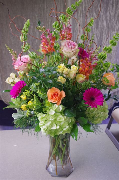 tall vase arrangement featuring gerber daisies hydrangeas long stem roses spr… fresh