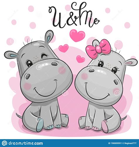Cute Cartoon Hippos On A Pink Background Stock Vector