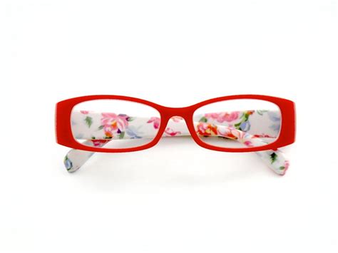 Stylish Red Framed Reading Glasses With Floral Print Temples Magnifies At A 2 00 Diopter On