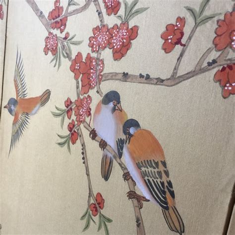Birds On Cherry Blossom Asian Silk Painting Chairish