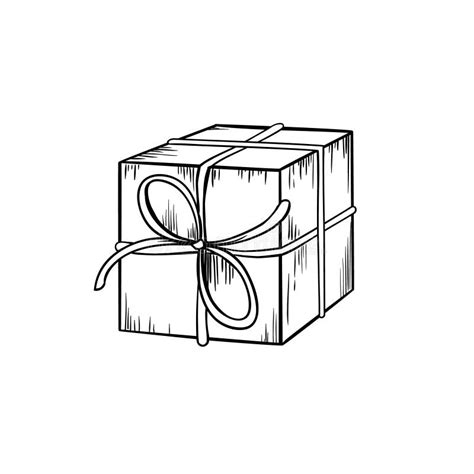 Present T Box With Ribbon Bow Vector Sketch Illustration Stock