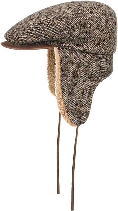 Stetson Tweed Virgin Wool Flat Cap Men Warm Ears Ear Flaps Beanie