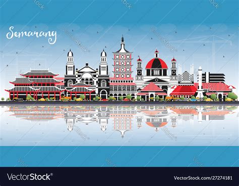 Semarang Indonesia City Skyline With Color Vector Image