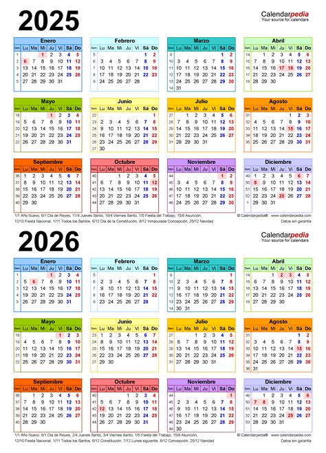 Calendario 2025 Y 2026 En Word Excel Y Pdf Calendarpedia