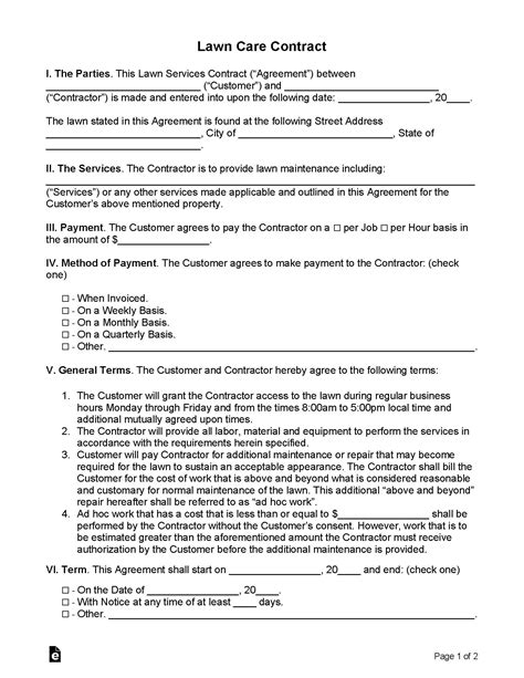 Free Lawn Care Service Contract Samples 3 Pdf Word Eforms