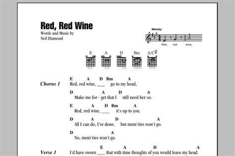 Red Red Wine Sheet Music Neil Diamond Guitar Chordslyrics