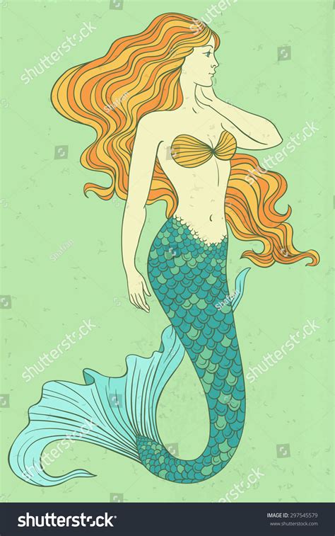 Beautiful Mermaid Vector Hand Drawn Illustration Stock Vector Royalty Free 297545579