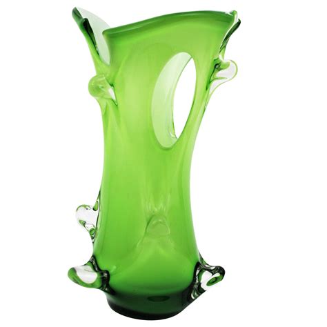 Camozzo Tall Modern Emerald Green Iridescent Murano Glass Vase At 1stdibs