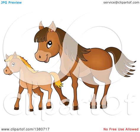 Clipart Of A Cute Brown Foal And Horse Royalty Free
