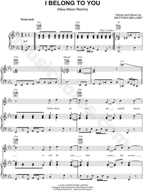 Muse I Belong To You Sheet Music In C Minor Transposable Download