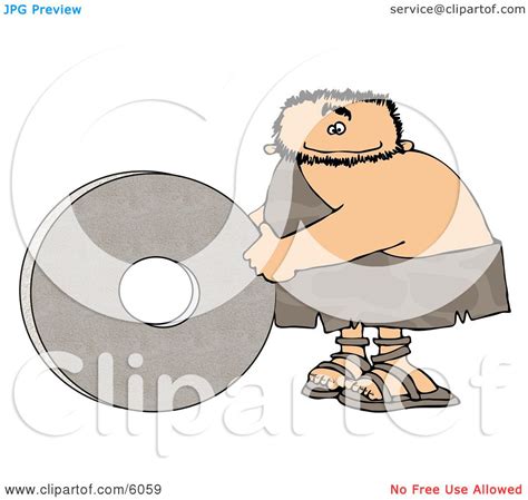 Caveman Rolling A Stone Wheel On The Ground Clipart Picture By Djart 6059