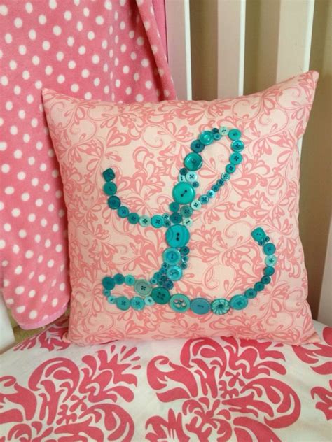 Custom Button Monogram Pillow White Canvas Frontcolorful Etsy