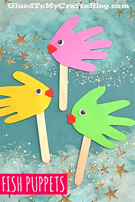 Handprint Fish Puppets Kid Craft Idea For Summer Toddler Arts And