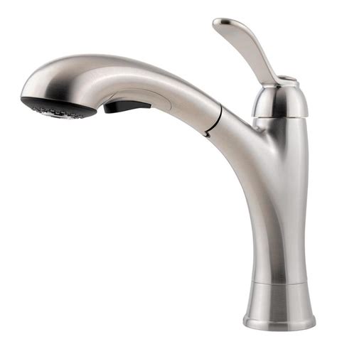 Many reported that it has less splashing when the pull out type faucets become more useful when you want to fill pots or vessels kept on the countertop or rinse off the counter with the help of the spray. Pfister Clairmont Stainless Steel 1-Handle Pull-Out ...