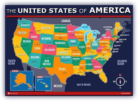 Map Of Usa For Kids 24x30 Poster 50 States And Capitals Laminated