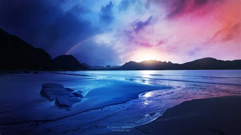 Download Blue Purple Lake Pretty Landscape Wallpaper