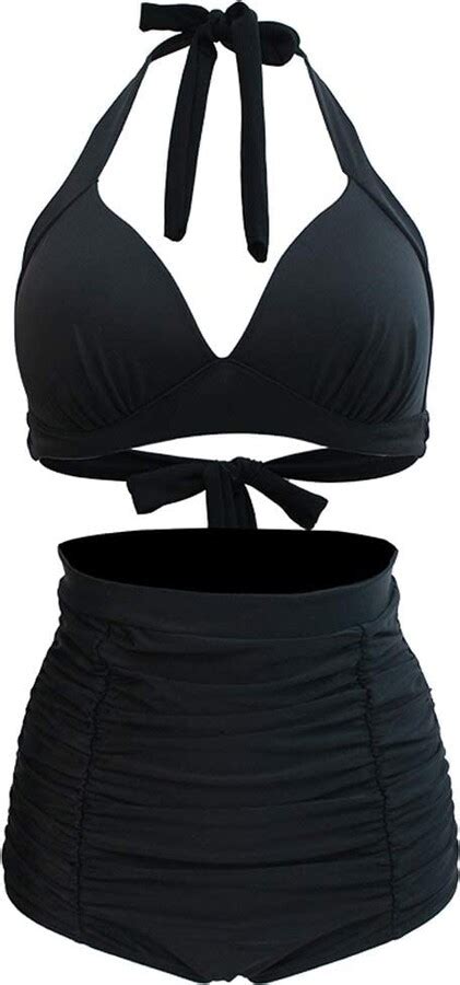 viloree retro 1950 s women high waisted bikini set swimsuit bathing suit push up black xl