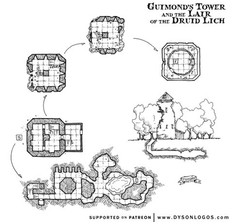 Guimonds Tower And Lair Of The Druid Lich Lich Fantasy World Map