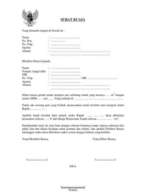 Report surat kuasa menjual tanah. Surat Kuasa Tanah