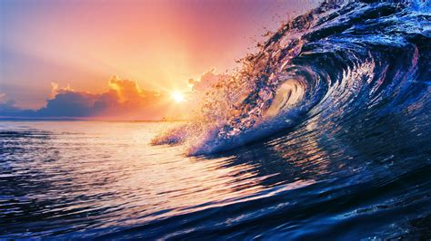 Ocean Wave On Sunset Wallpaper Backiee