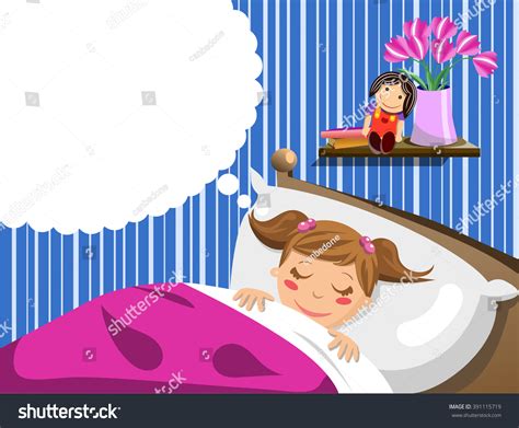 Cute Little Girl Sleeping Having Dreams Stock Vector 391115719