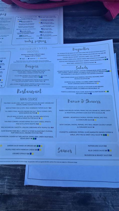 Menu At Shoeburyness Hotel Pub And Bar Southend On Sea