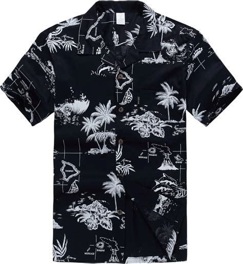 Amazon Com Palm Wave Men S Hawaiian Shirt Aloha Shirt M Navy Map