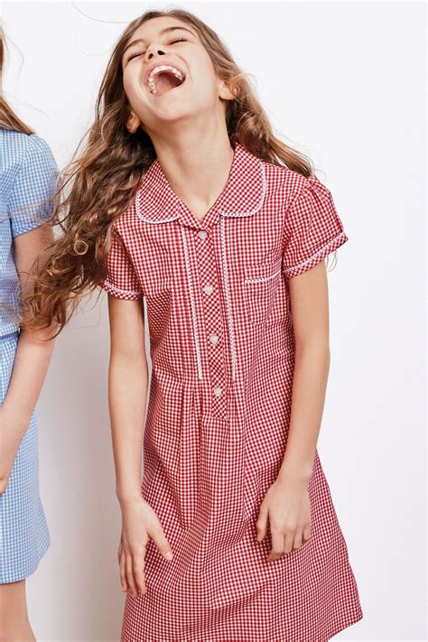 Girls Next Red Button Front Lace Gingham Dress (3-14yrs) - Red | Gingham school dress, Gingham ...