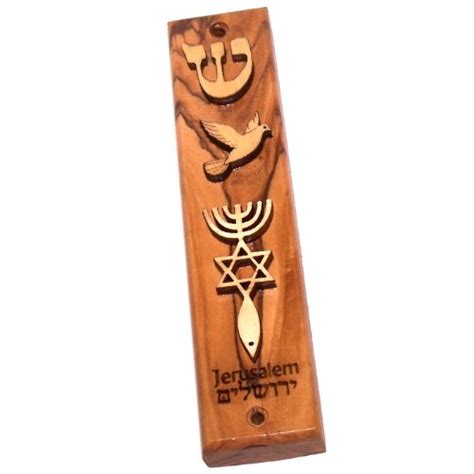 Holy Land Market Olive Wood Messianic Mezuzah Engraved And Ornamented