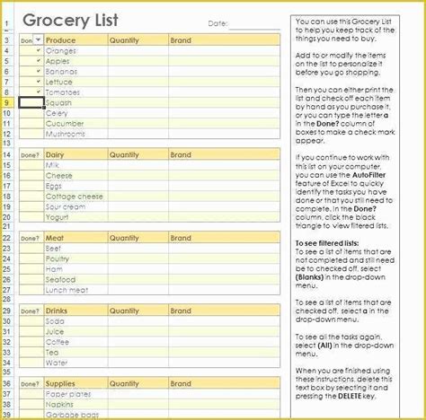Free Grocery List Template Excel Heritagechristiancollege