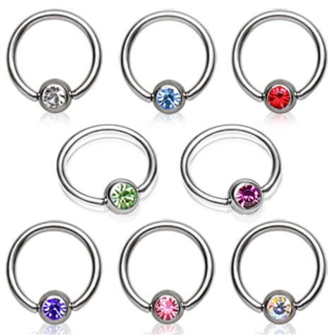 316 Surgical Steel Captive Bead Ring With Gemmed Dimple Ball Beaded
