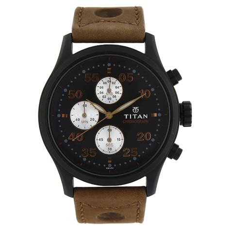 Buy Titan Chronograph Black Round Dial Leather Strap Watch For Men